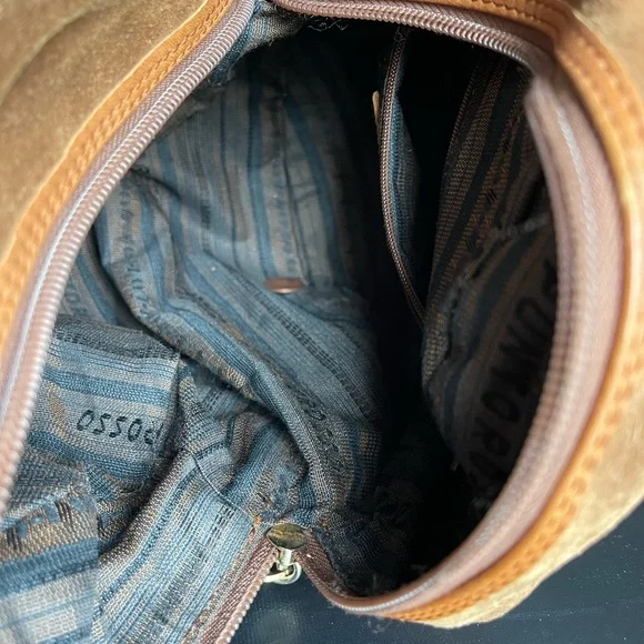 IL Punto Rossi Suede Leather Circle Round Handbag Purse Brown - Picture 10 of 10